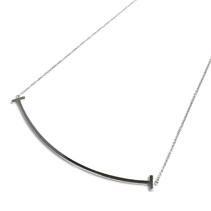 【希望者のみラッピング無料】 TIFFANY&Co. 美品 中古 レディース 41~46cm 4.0g 60011668 ネックレス ラージ Tスマイル ホワイトゴールド K18WG ティファニー ホワイトゴールド