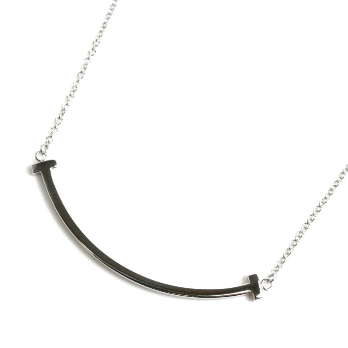 【値下げ】 ティファニー TIFFANY&Co. K18WG 美品 中古 レディース 41-46cm 3.0g 60011677 ネックレス スモール Tスマイル ホワイトゴールド ホワイトゴールド
