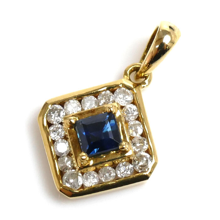 【感謝価格】 ダイヤモンド0.22ct サファイア0.20ct ペンダントトップ イエローゴールド K18YG 1.4g 中古 レディース サファイア