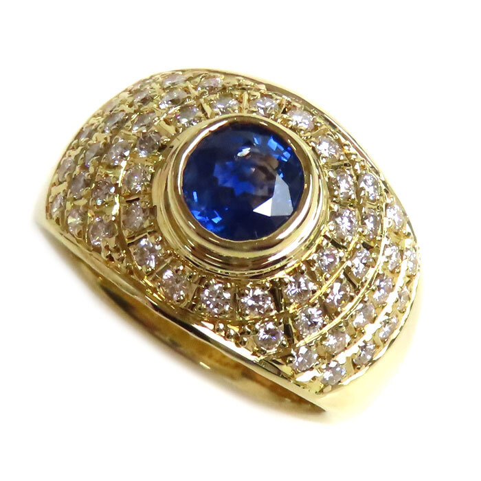 【感謝価格】 サファイア1.12ct リング・指輪 イエローゴールド K18YG ダイヤモンド 中古 メンズ 23.7g 18号 ゴールド