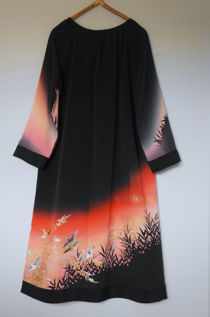  kimono remake * One-piece * kurotomesode * bird pattern 