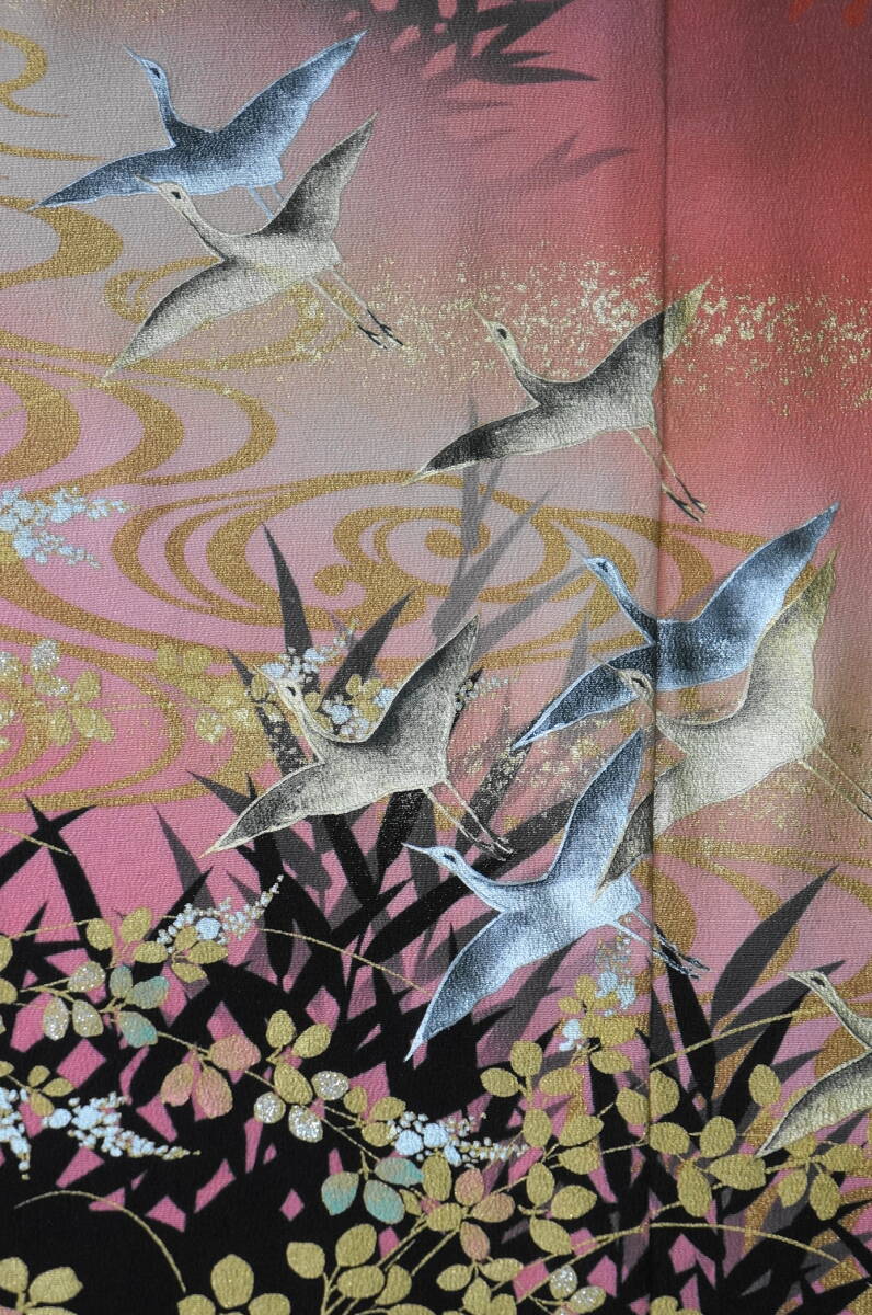  kimono remake * One-piece * kurotomesode * bird pattern 