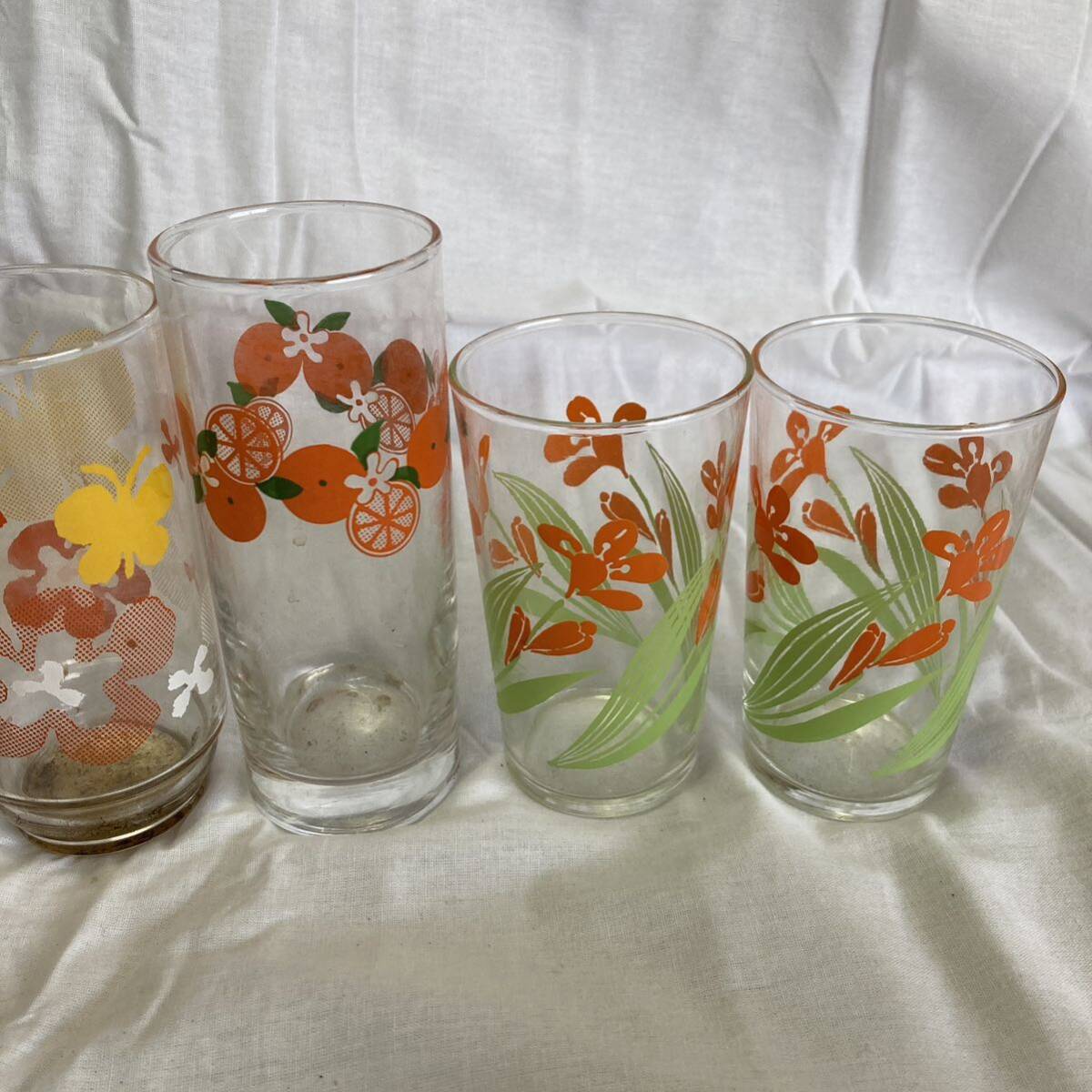 昭和レトロ 昭和レトロポップ グラス 当時物 花柄 アデリア ガラスコップ タンブラーグラス 6個セットの画像4