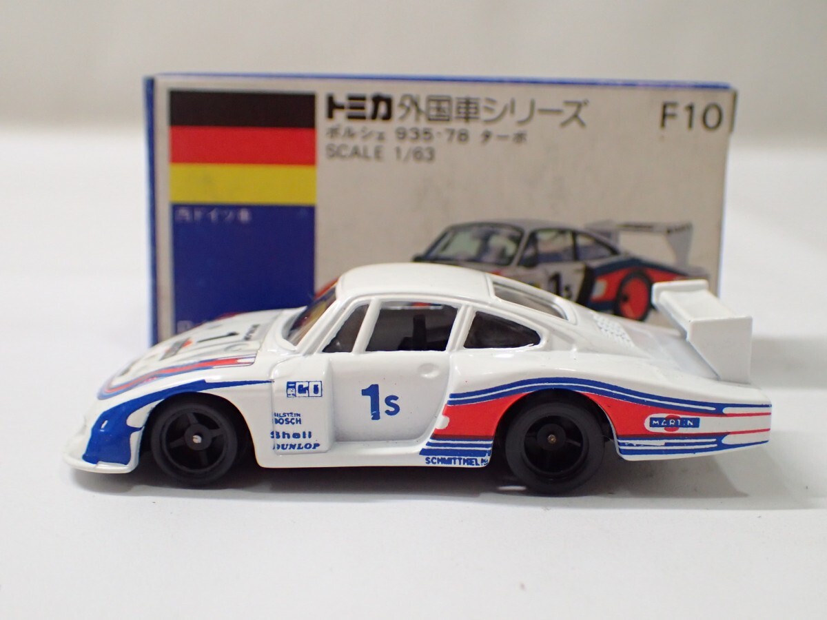 m2347 / 未使用 保管品 トミカ 日本製 F10 ポルシェ 935-78 ターボ 西ドイツ車 青箱 外国車シリーズ トミー PORSCHE TURBO 当時物 現状品の画像2