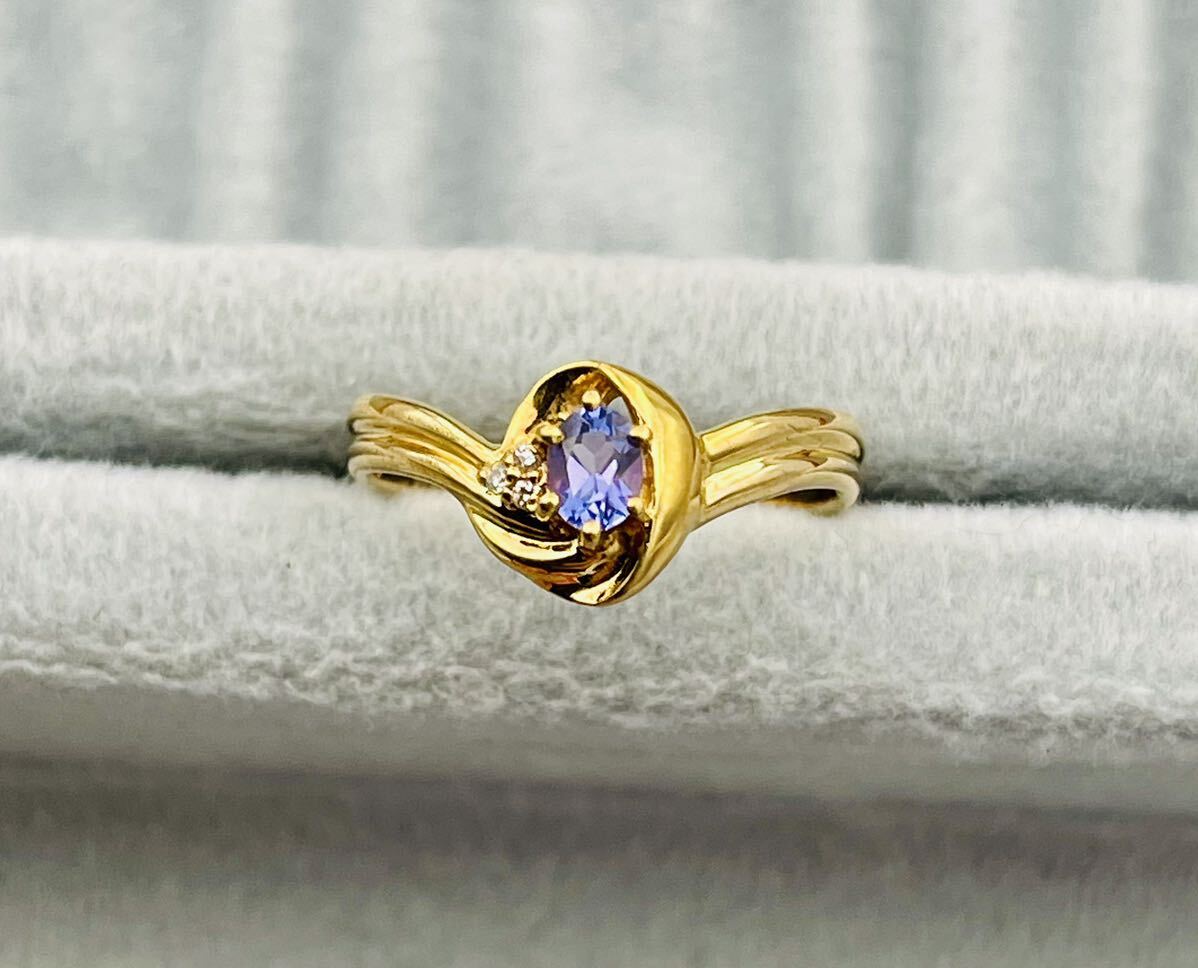 k18イエローゴールド カラーストーン ダイヤモンド リング18金 指輪 アクセサリー サイズ 11号 重量約1.92g _画像1