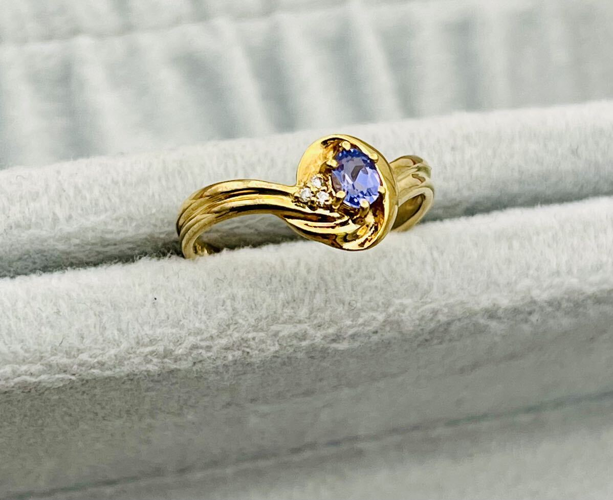 k18イエローゴールド カラーストーン ダイヤモンド リング18金 指輪 アクセサリー サイズ 11号 重量約1.92g _画像2