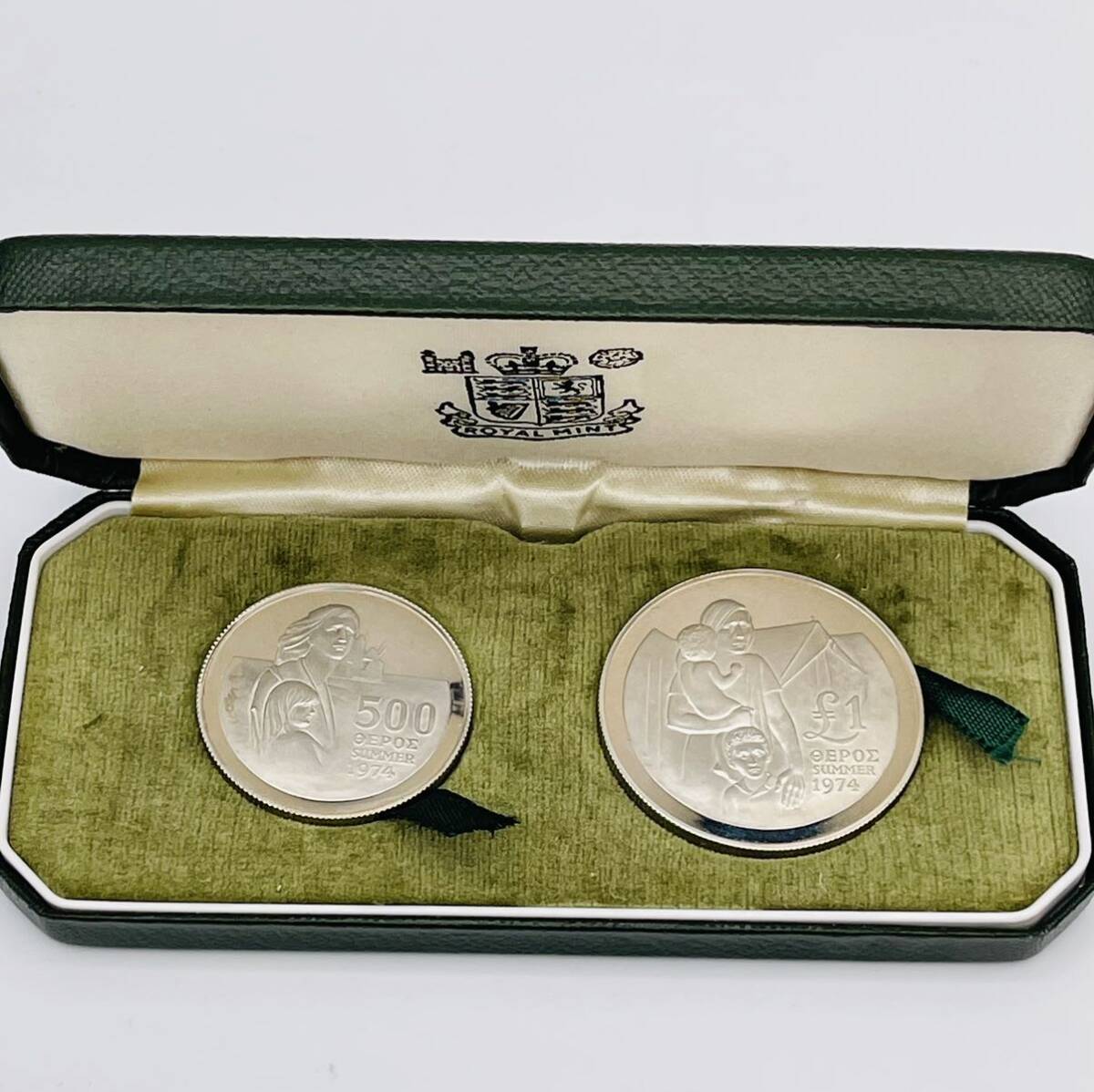 キプロス 1976年 1ポンド 500ミルス 銀貨 プルーフ シルバープルーフ 2枚セット の画像1