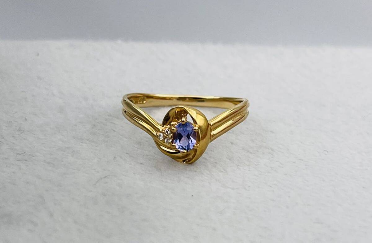 k18イエローゴールド カラーストーン ダイヤモンド リング18金 指輪 アクセサリー サイズ 11号 重量約1.92g _画像6