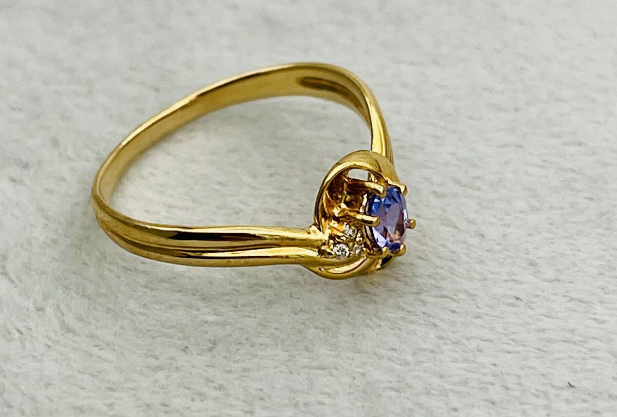 k18イエローゴールド カラーストーン ダイヤモンド リング18金 指輪 アクセサリー サイズ 11号 重量約1.92g _画像5