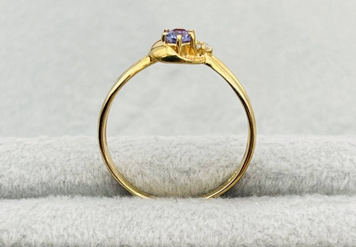 k18イエローゴールド カラーストーン ダイヤモンド リング18金 指輪 アクセサリー サイズ 11号 重量約1.92g _画像4