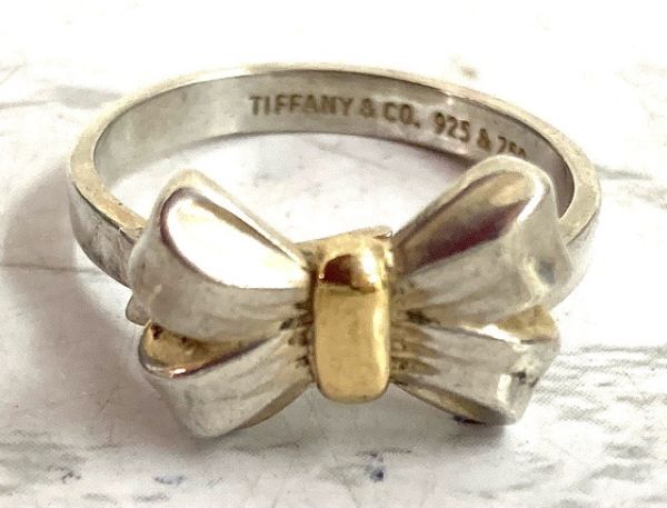TIFFANY&Co. ティファニー リボン リング K18 750 SV925 スターリングシルバー ゴールド コンビ 指輪 18号 fah 4A933_画像5