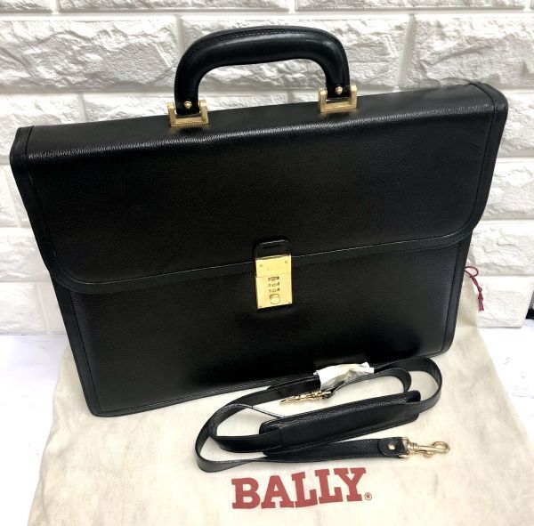 BALLY バリー ビジネスバッグ 書類鞄 ブリーフケース 2way ショルダー メンズ レザー ブラック 黒 保存袋付 fah 3S233の画像1