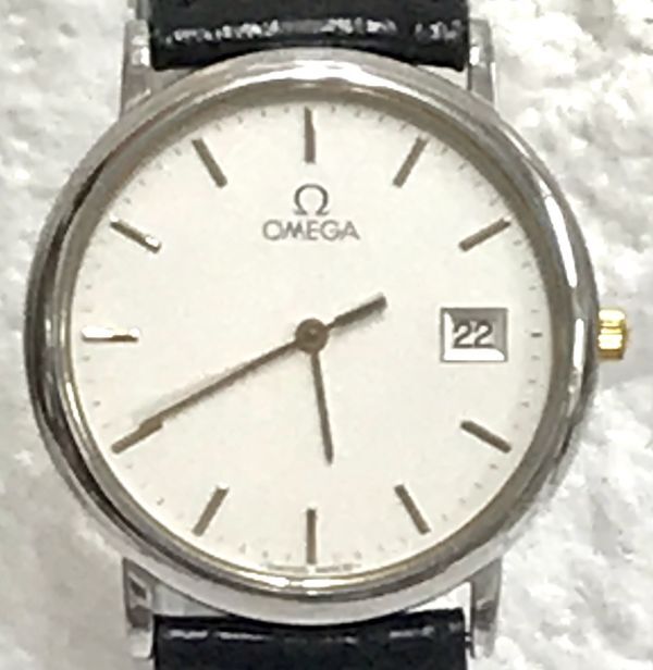 OMEGA オメガ Deville デヴィル クォーツ デイト 3針 アナログ ラウンド SS シルバー メンズ 腕時計 電池交換済 fah 4J015S