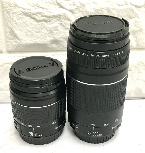 Canon キヤノン ZOOM LENS EF 28-80mm 1:3.5-5.6 Ⅱ 58ｍｍ 75-300ｍｍ 1:4-5.6 Ⅲ レンズ2点 動作未確認 fah 4S197の画像1