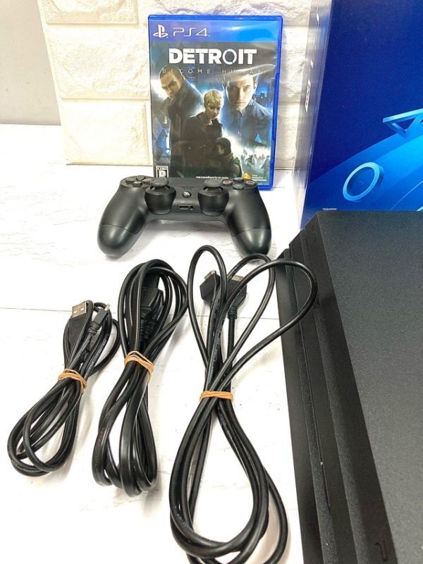 SONY PlayStation 4 CUH-7100B PS 4Pro プレステ4 本体 箱 セット 1TB ブラック 通電確認済 おまけ『DETROIT』fah 5A011の画像7