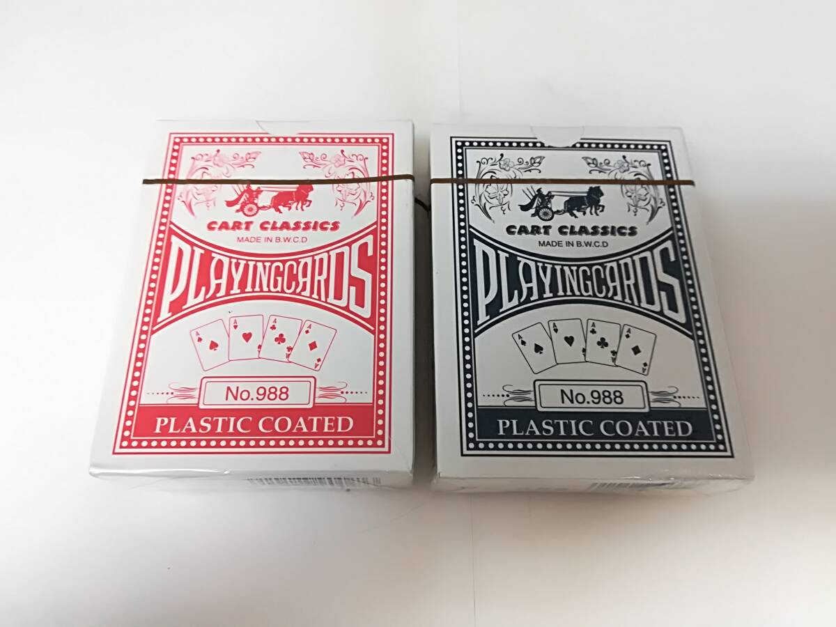 ■未使用 トランプ CART CLASSICS MADE IN B.W.C.D PLAYINGCARDS No.988 プラスチック コーテッド 赤・青 未開封 2種セット 送料180円～_画像1