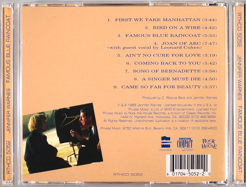 (GOLD CD) Jennifer Warnes 『Famous Blue Raincoat』 輸入盤 RTHCD 5052 Classic Compact Discs ジェニファー・ウォーンズ Leonard Cohenの画像2