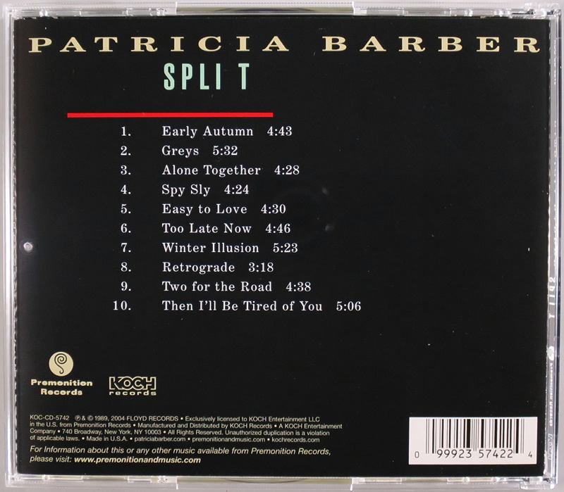 (CD) Patricia Barber 『Split』 輸入盤 KOC-CD-5742 Premonition Records パトリシア・バーバー デビュー作_画像2