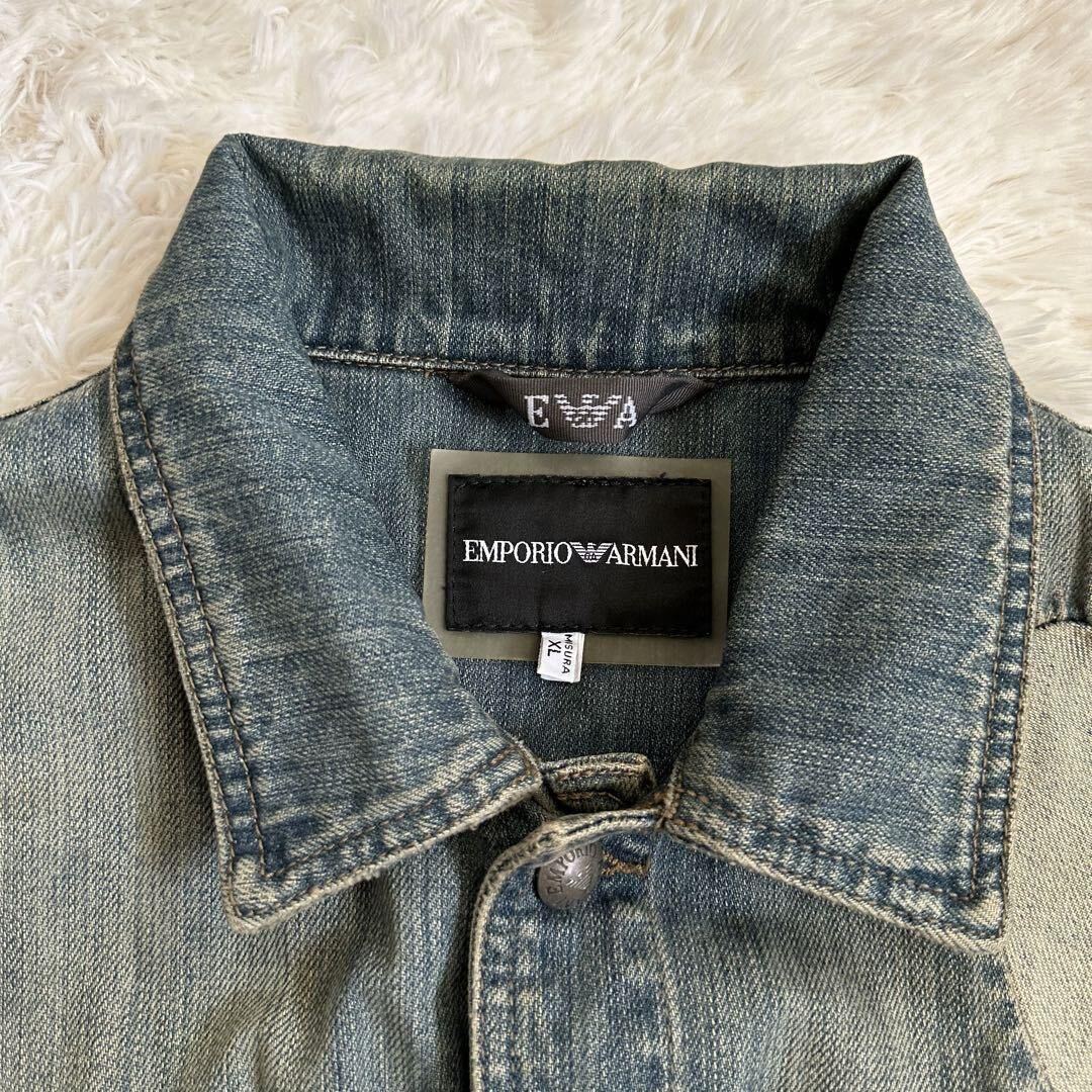 美品 XL 大きいサイズ EMPORIO ARMANI エンポリオアルマーニ メンズ デニムジャケット パッチ Gジャン レザー 切り替 ブルゾン ジョルジオ_画像6