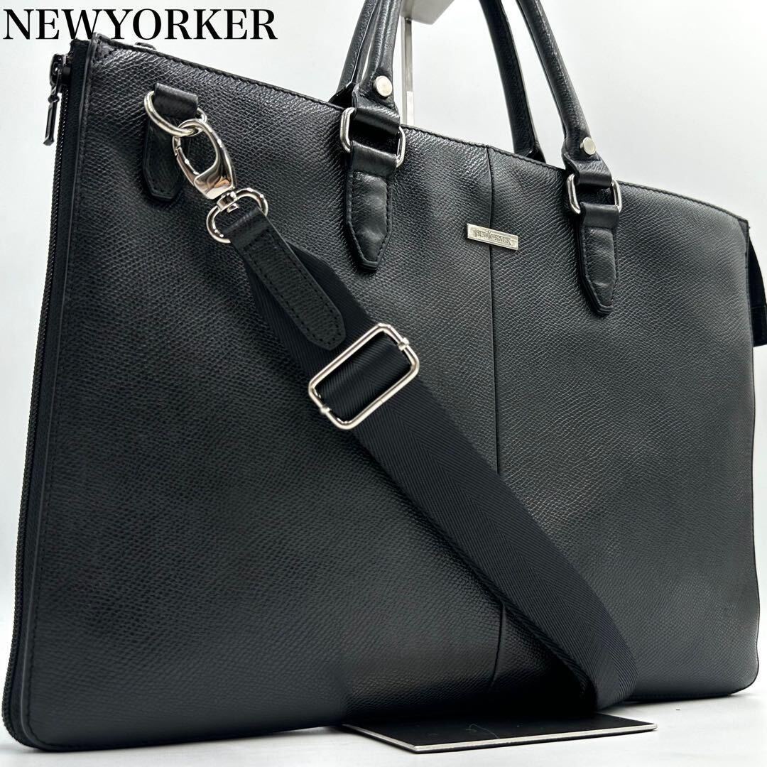  beautiful goods 2way NEWYORKER new yo- car men's business bag briefcase diagonal .. shoulder black leather original leather ek Span double 