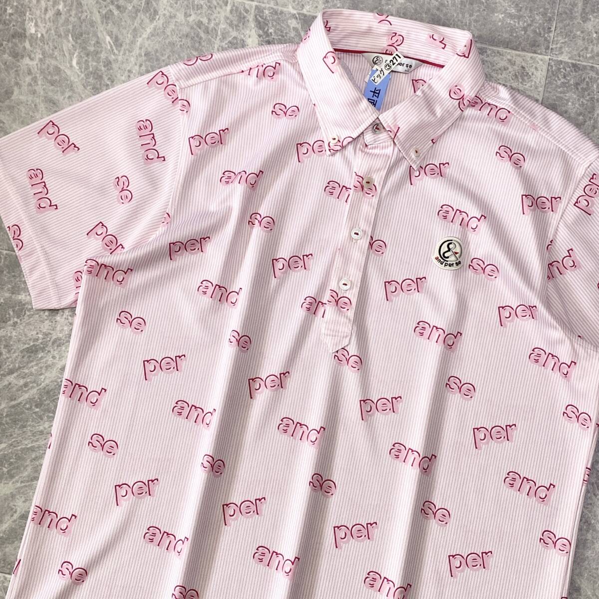  unused class and per se Anne Pas . short sleeves button down polo-shirt stretch . water speed . men's LL pink total pattern Golf wear Black&White 457