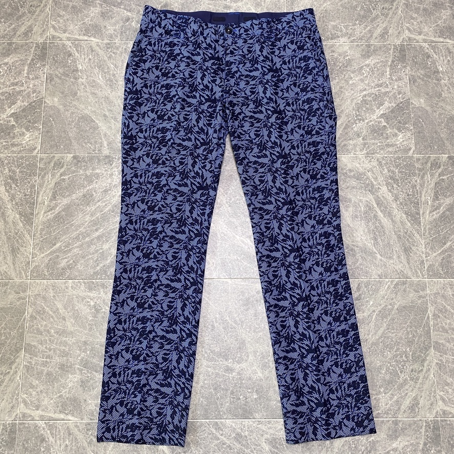 美品 and per se アンパスィ 薄手 ストレッチ ロング パンツ 吸水速乾 メンズ 88 (XL) ネイビー 総柄 ロゴ ゴルフウェア Black&White C436