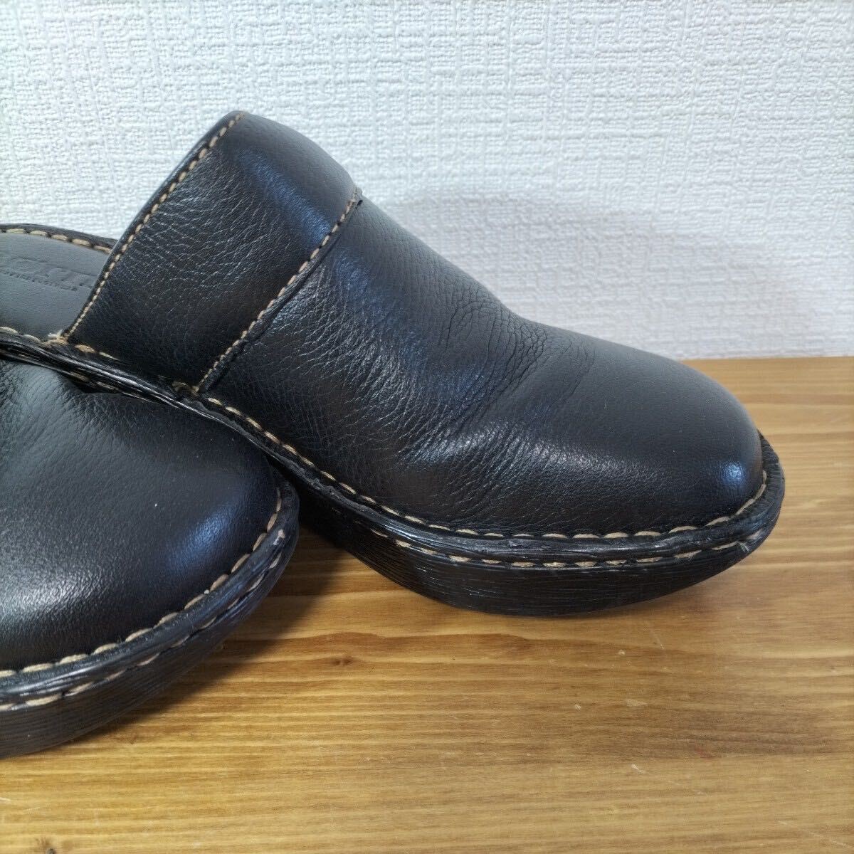 4-320 Born ボーン 革 レザー レディース 靴 サンダル 厚底 黒 ブラック サイズ38の画像6