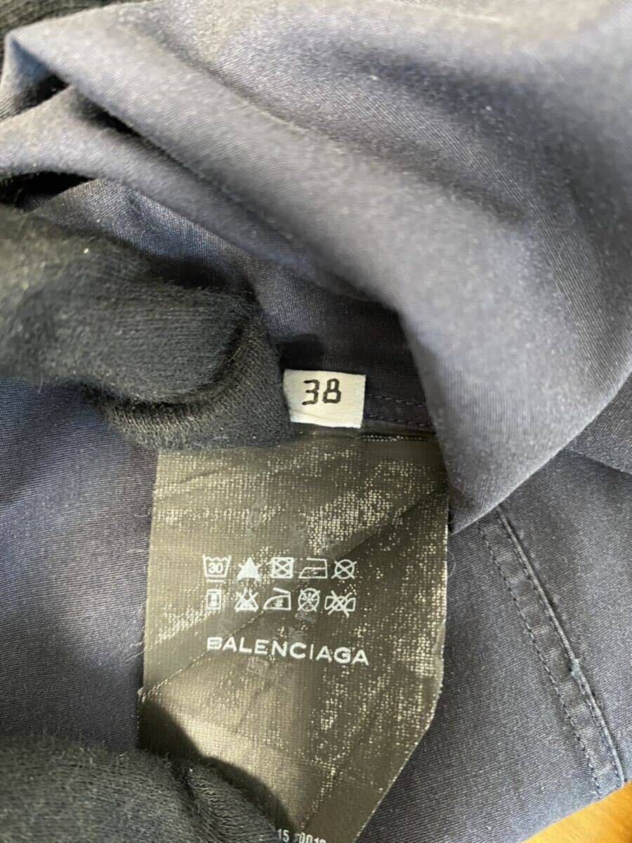 4-54 BALENCIAGA バレンシアガ 長袖シャツ シャツ 長袖 トップス ネイビー 紺 無地 コットン サイズ38 イタリア製 男性用 メンズの画像8