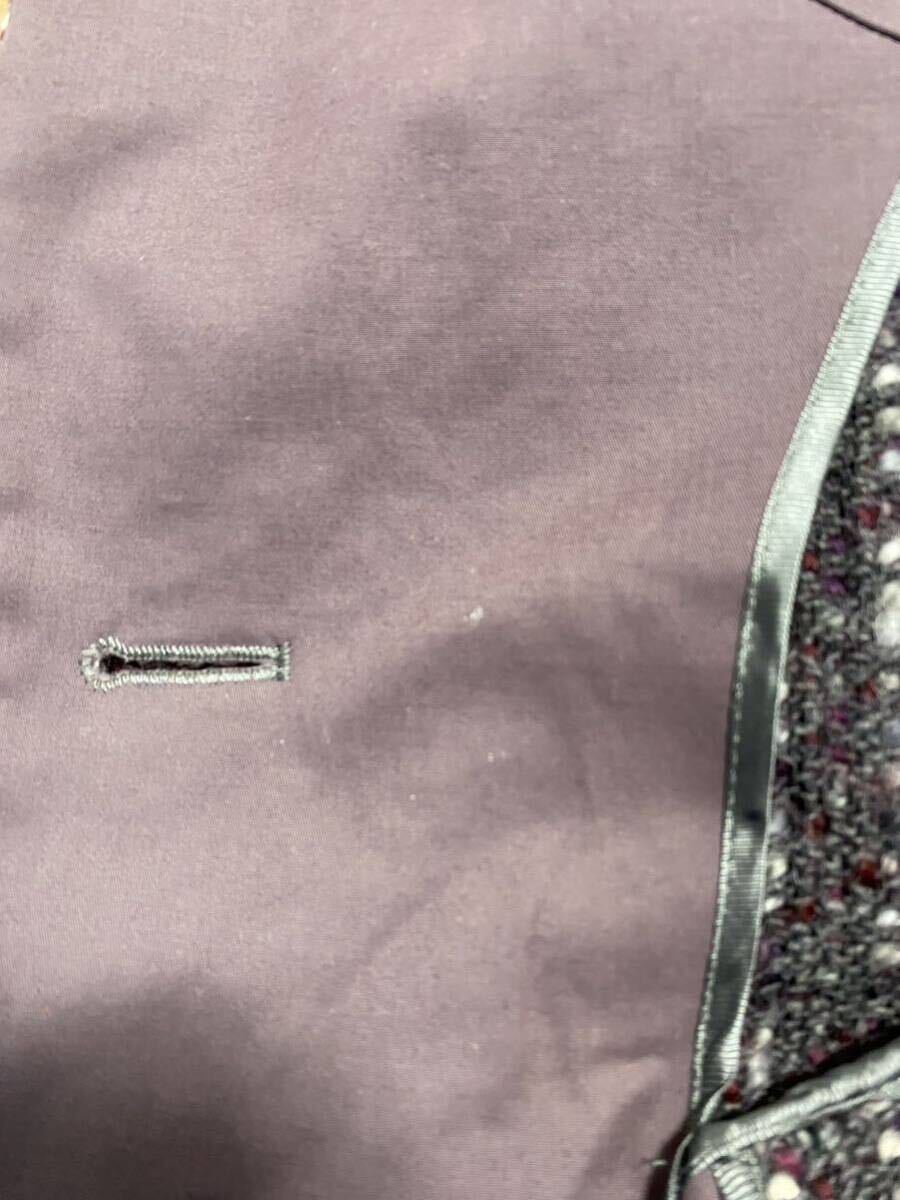 4-293 MaxMara マックスマーラ セットアップ コート ロングコート ベルテッド スカート 台形スカート ツイード ウール 紫 パープルの画像9