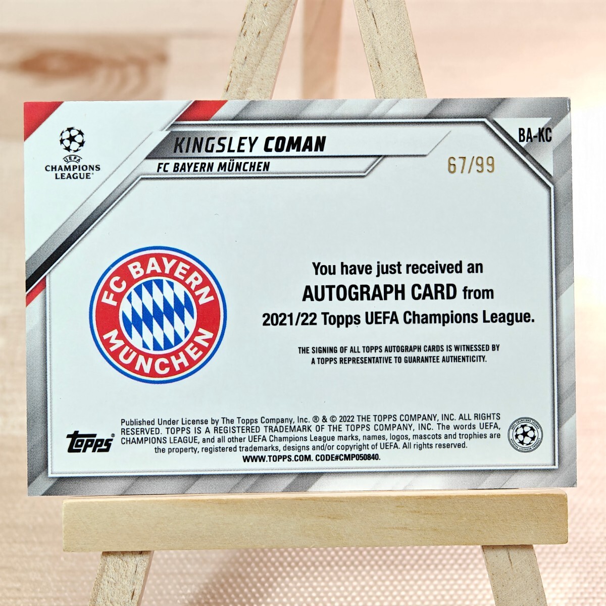 99枚限定 キングスレイ・コマン 2021-22 Topps UEFA Champions Kingsley Coman Bayern Munchen 67/99 直筆サインカードの画像2
