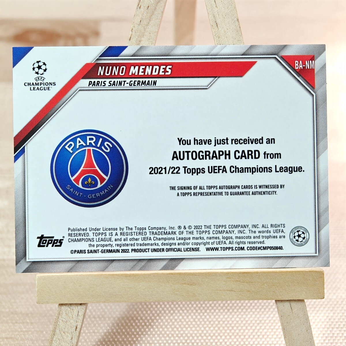 ヌーノ・メンデス 2021-22 Topps UCL Nuno Mendes Silver Foil Rookie Auto RC Paris Saint-Germain 直筆サインカードの画像2