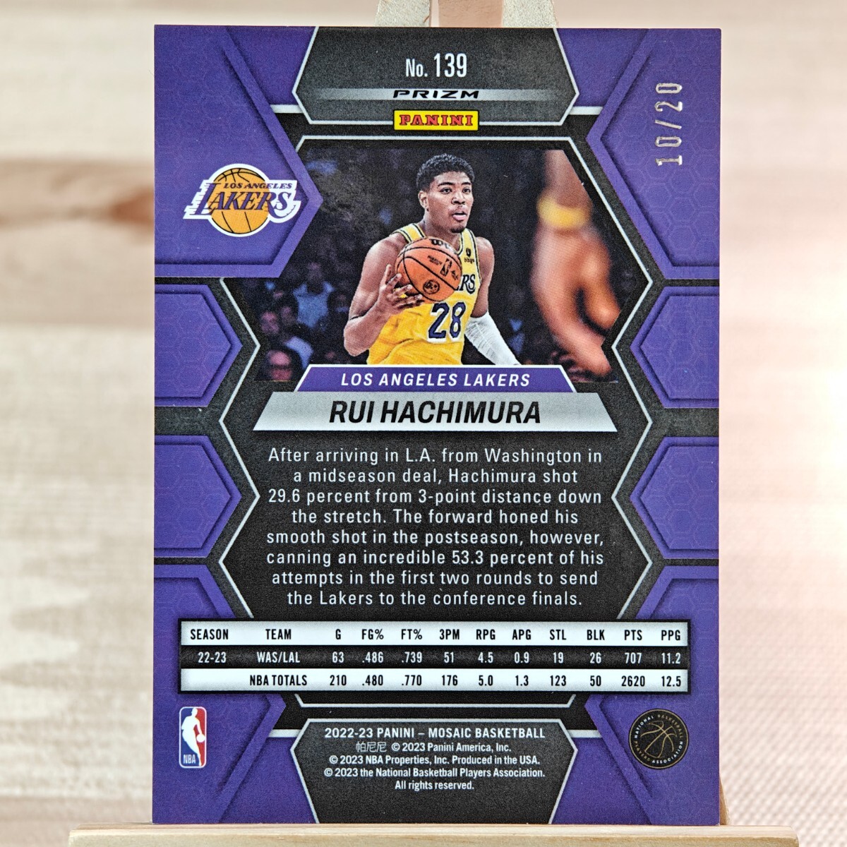 20枚限定 八村塁 2022-23 Panini Mosaic Fast Break Rui Hachimura Pink 10/20 Lakersの画像2