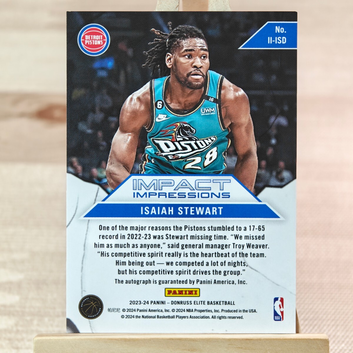 アイザイア・スチュワート 2023-24 Panini Donruss Elite Isaiah Stewart Impact Impressions Auto 直筆サインカード ピストンズの画像2