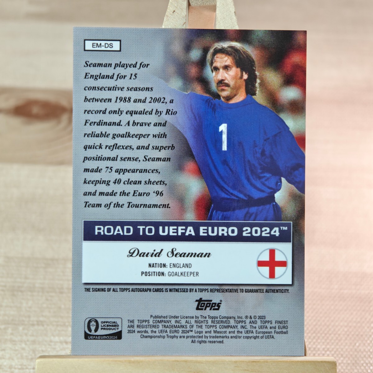 100枚限定 デビッド・シーマン 2023-24 Topps Finest UEFA Road To Euros David Seaman Euro Masters Auto 028/100 直筆サインカードの画像2