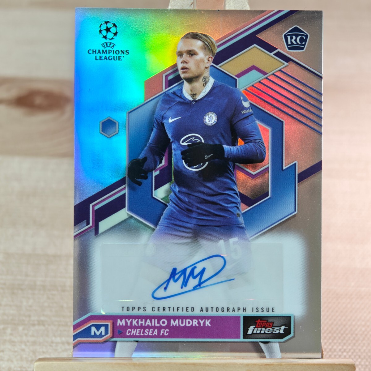 ムィハーイロ・ムドリク 2022-23 Topps Finest UEFA Champions Mykhailo Mudryk Auto Chelsea RC 直筆サインカードの画像1