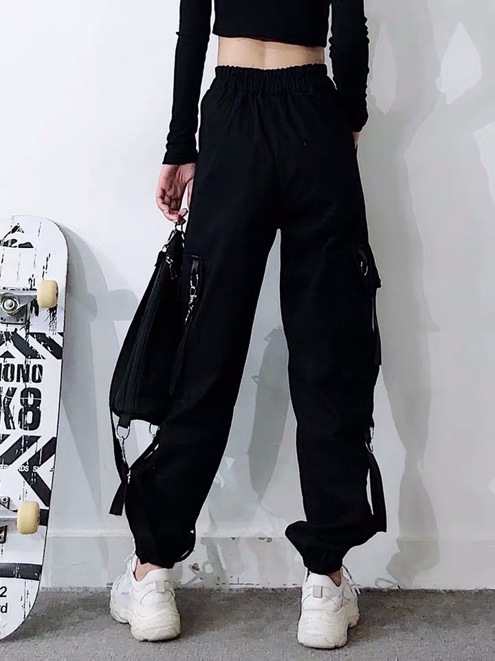 # black cargo pants chain attaching [ L size ] Korea fashion Street 