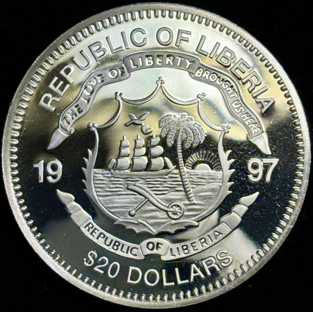 【リベリア大型銀貨】(1997年① 32.4g 直径38.5mm プルーフ)の画像2