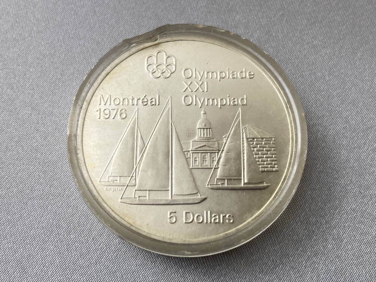 1976年 カナダ モントリオールオリンピック 銀貨 5ドル 硬貨 五輪 記念コイン ケース入り(傷みあり)の画像1