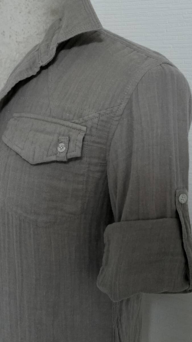 10363円トルネードマート７分袖ロールアップWガーゼパッチワークシャツTORNADO MART製品染めシワ加工ウォッシュドアシンメトリーシャツ半袖の画像4