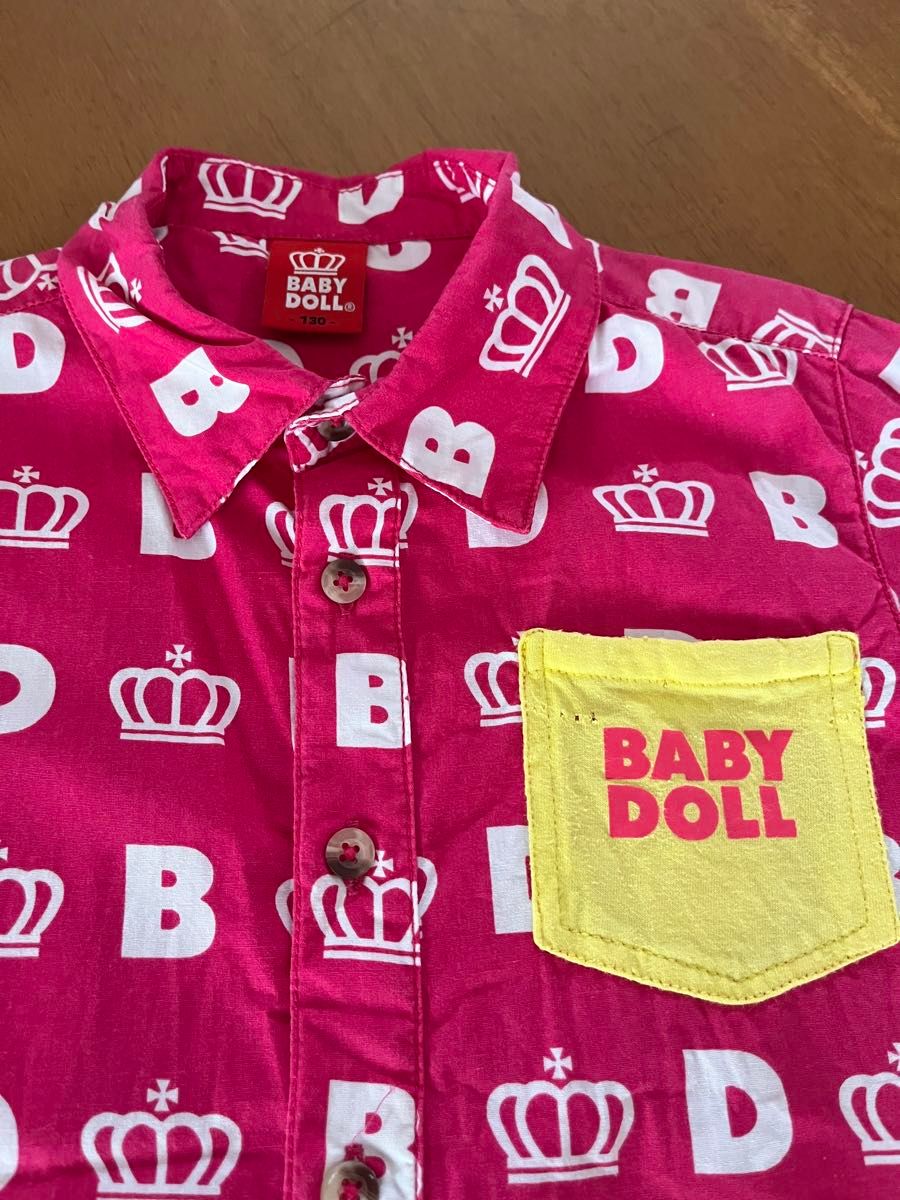 BABYDOLL ピンク　半袖シャツ　ブラウス　130cm  半袖シャツ　チェックシャツ　