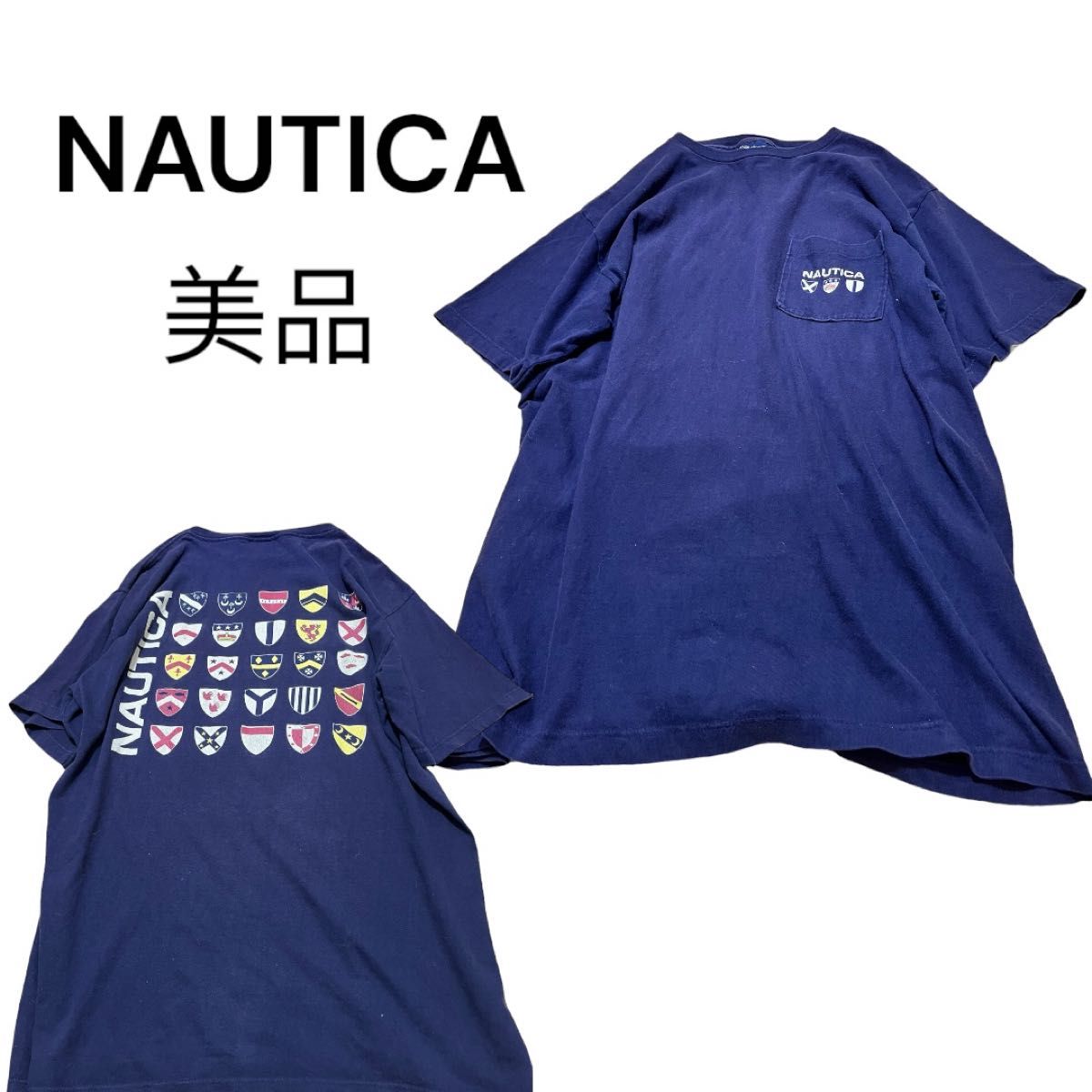 90's Nautica ロゴT Made in USA 美品　ノーティカ　M Tシャツ ネイビー