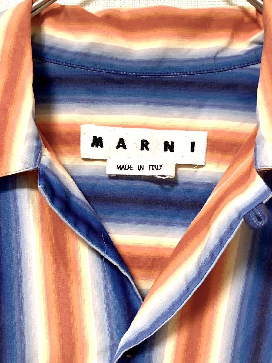 マルニ　marni グラデーション　ストライプ　総柄　オープンカラー　シャツ　半袖　ハーフスリーブ　メンズ　ブルー　オレンジ　48