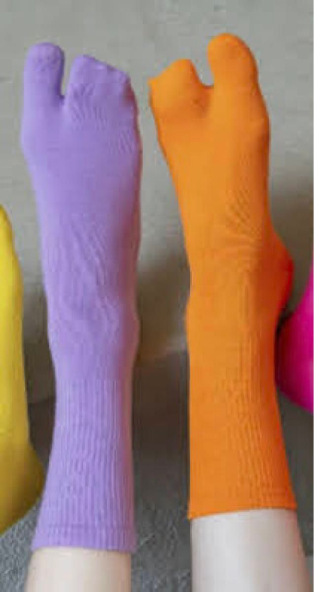足袋ソックス 2組 オレンジ パープル 靴下 レディースソックス 足袋 カラフル