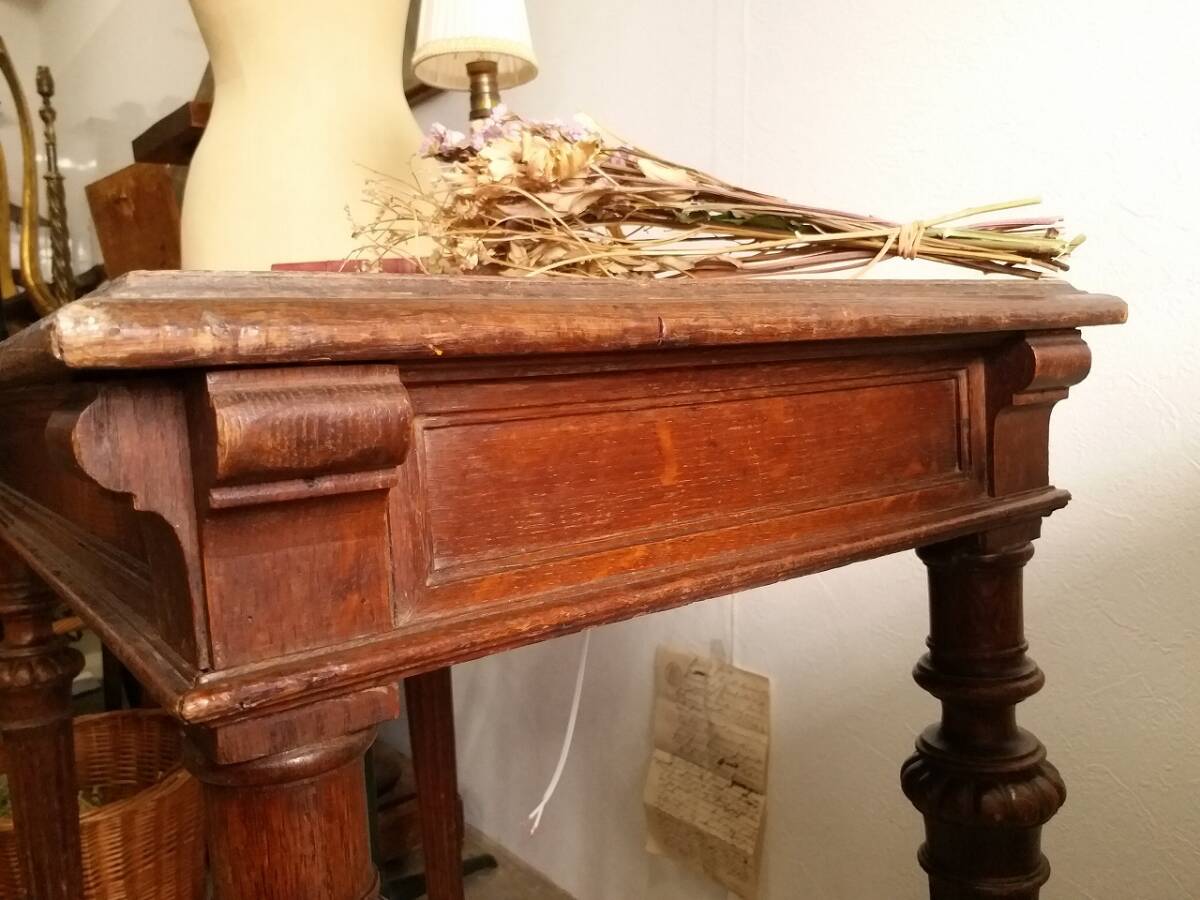 ★フランス アンティーク　　装飾　シャビー　テーブル　デスク　木製　彫刻　1900年　★　_画像8