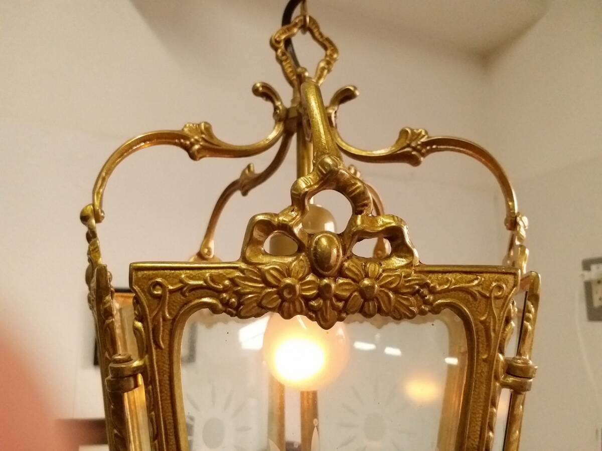 ★フランス アンティーク 素敵な リボン ガラス装飾 ランタン シャンデリア  照明  5面 ペンダントライト ★の画像5