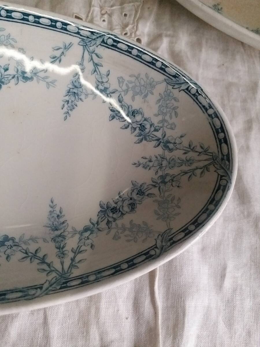 ★ 送料無料キャンペーン ★フランス アンティーク 陶器 絵 つき 皿 クレイユ モントロー ラヴィエ 2枚セット 1900年 ★ の画像6