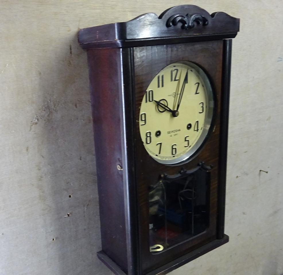 （Nz042408）SEIKOSHA 精工舎 昭和レトロ！ 壁掛け 振り子時計 ゼンマイ式 手巻き ボンボン時計 柱 掛時計 の画像7