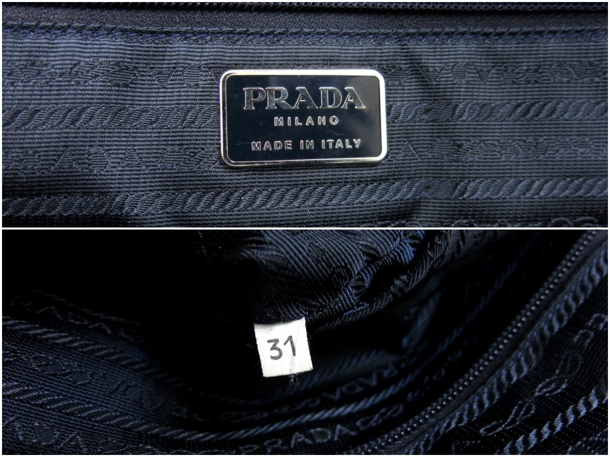 ◆PRADA プラダ◆ナイロン◆ハンド バッグ◆ネイビー シルバー金具◆イタリア製◆腕掛け◆三角ロゴプレート◆A4 収納◆A4577の画像9