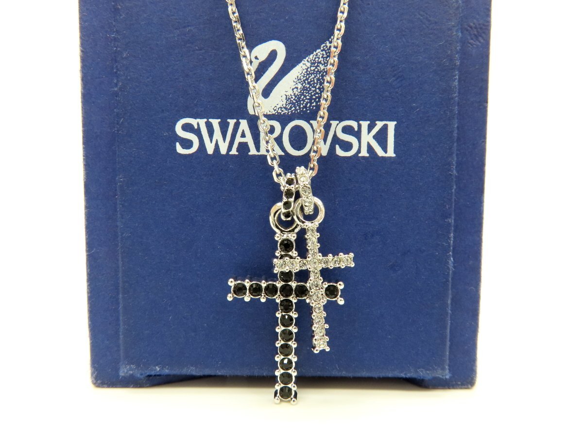 ◆未使用 保管品◆SWAROVSKI スワロフスキー◆ラインストーン◆ダブルクロス ネックレス◆シルバー ブラック◆651617◆アクセサリー◆A4571の画像1