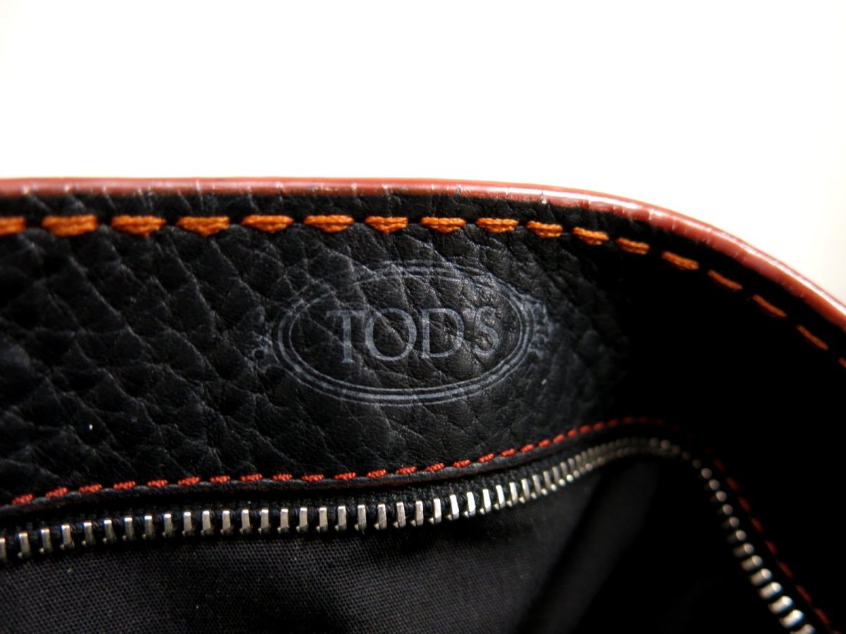 超美品●TOD'S トッズ●ロゴ型押し●ステッチ●カーフ レザー 本革●2way ハンド バッグ●黒●SV金具●斜め掛け●B5 収納 かばん●Js45686